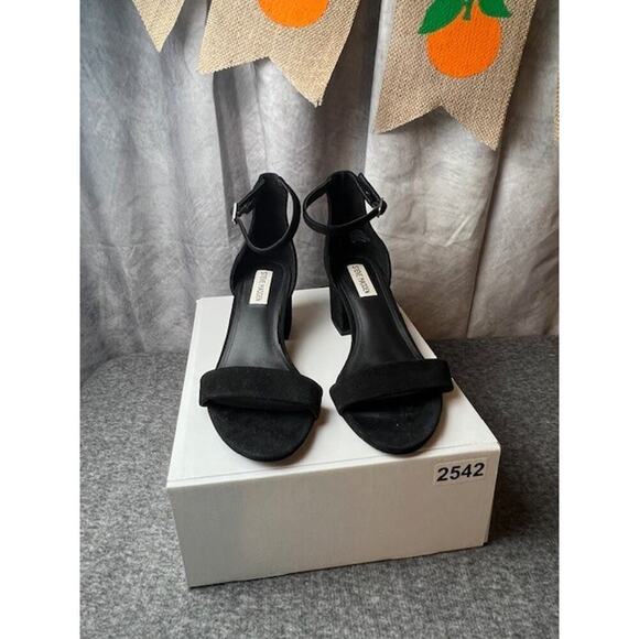 Steve Madden Irenee Heels Sandals Women's 8.5 M Black Suede Open Toe Ankle Strap - Picture 10 of 10